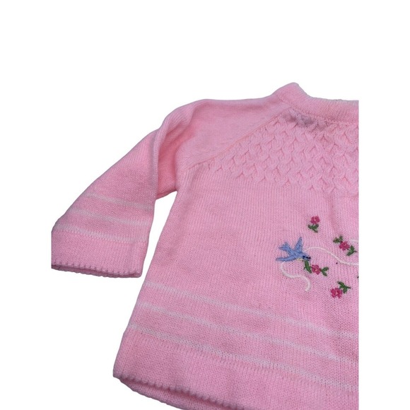 Vintage A Little Angel Sweater Baby 0-3M Pink Birds Embroidered Girls 1960s EUC - Picture 2 of 12